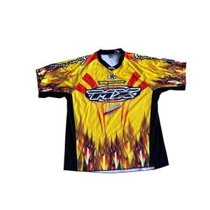 Athletic Works MTX Superbike Motocross Jersey Yellow Flame Graphic Mens Large